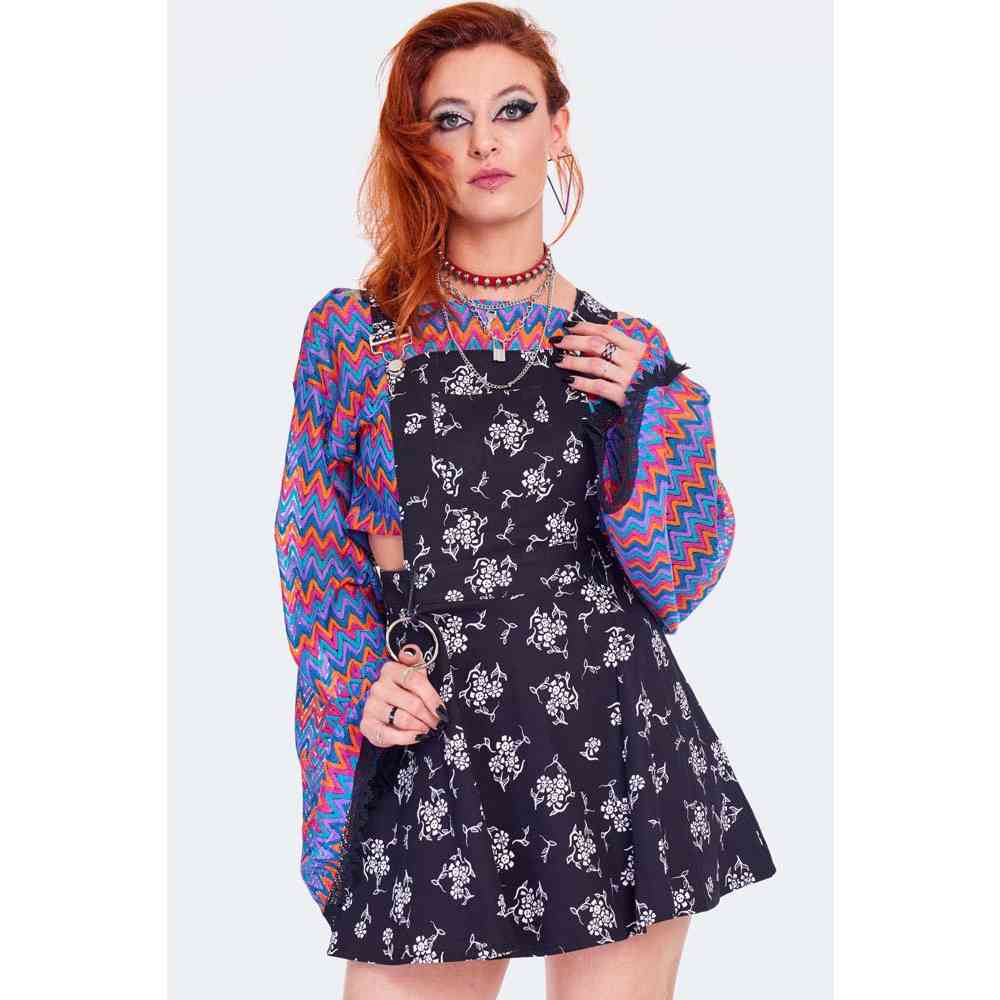 Jawbreaker - Skull Ditsy Flowers Pinafore Robe courte - Noir